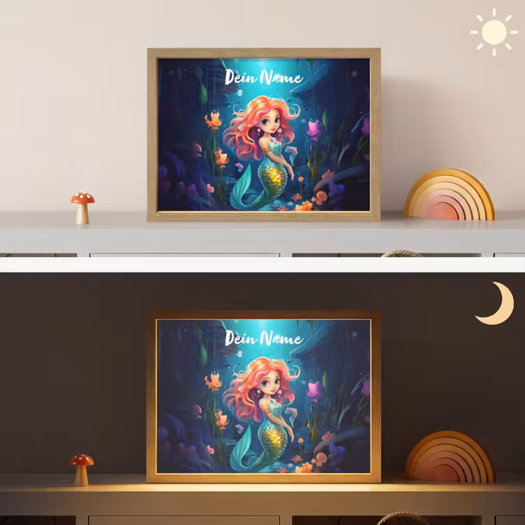 Zeemeermin - Bloemen - Onderwater - Meisjes - Kind Light Box met batterij (Wandlamp kind) middel -sfeer3_kind