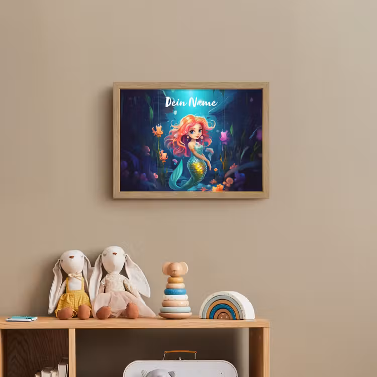 Zeemeermin - Bloemen - Onderwater - Meisjes - Kind Light Box met batterij (Wandlamp kind) middel -sfeer2_kind