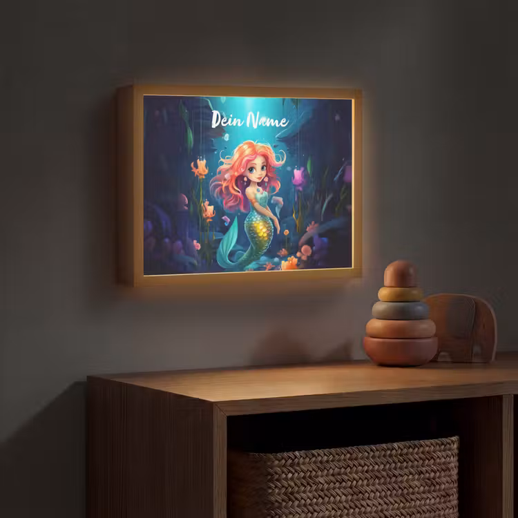 Zeemeermin - Bloemen - Onderwater - Meisjes - Kind Light Box met batterij (Wandlamp kind) middel -sfeer5_kind