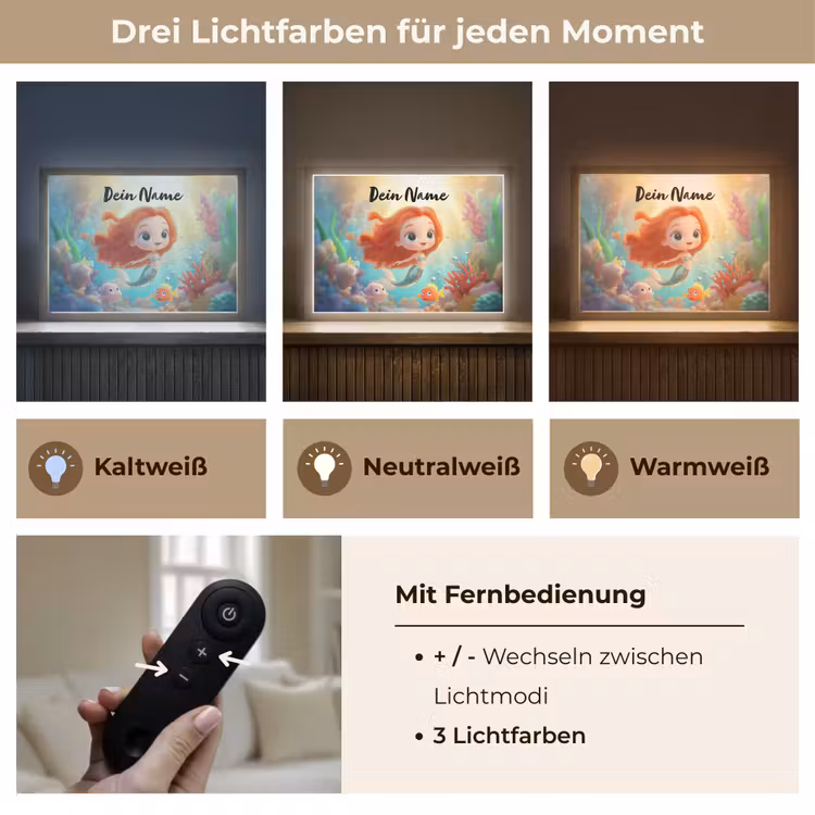 Zeemeermin - Vissen - Koraal Light Box met batterij (Wandlamp kind) middel -USP_lichtkleurDE