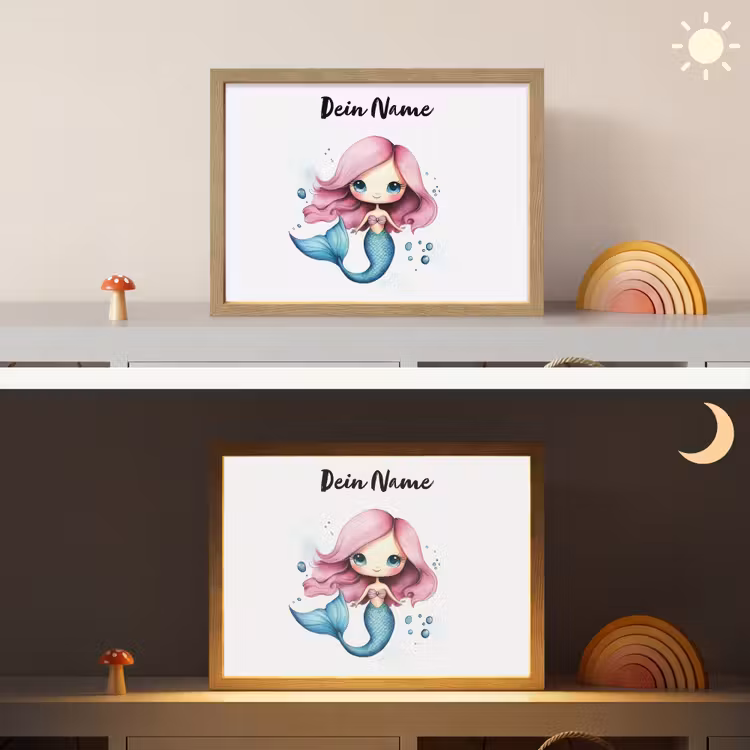 Zeemeermin - Roze Light Box met batterij (Wandlamp kind) middel -sfeer3_kind