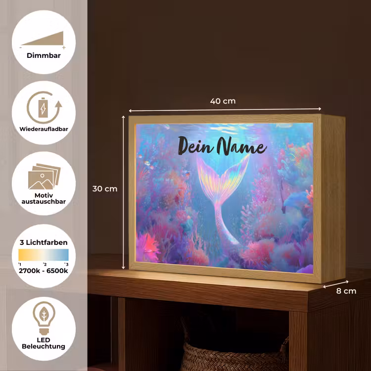 Zeemeerminnenstaart - Koraal - Water Light Box met batterij (Wandlamp kind) middel -USP_websiteoverzichtDE