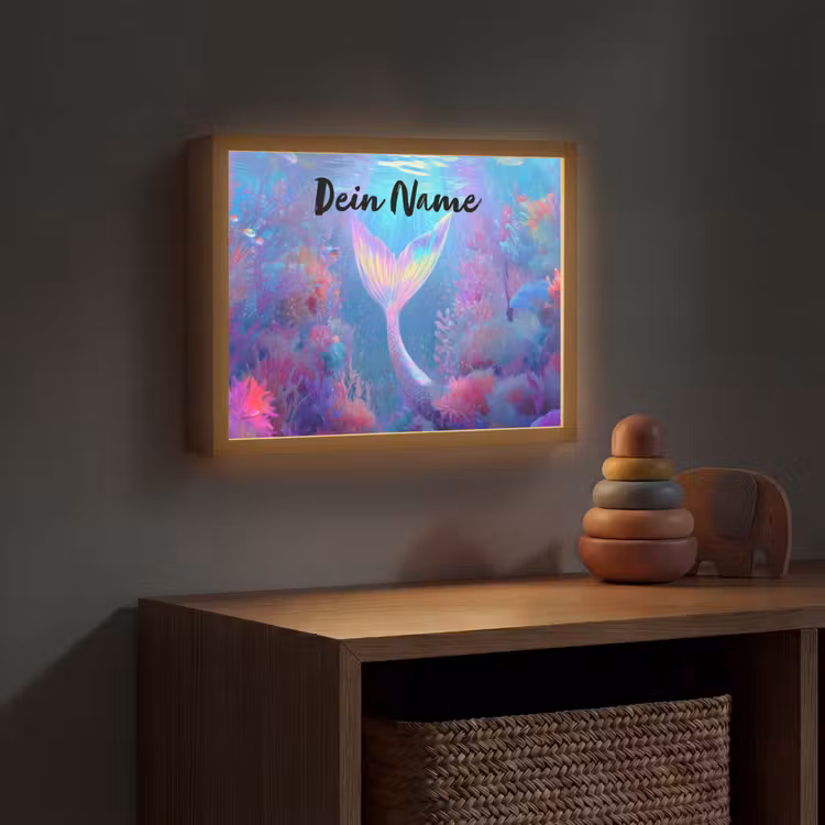 Zeemeerminnenstaart - Koraal - Water Light Box met batterij (Wandlamp kind) middel -sfeer5_kind