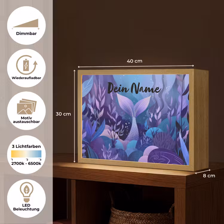 Zeemeerminnenstaart - Onderwaterplanten - Paars - Blauw Light Box met batterij (Wandlamp kind) middel -USP_websiteoverzichtDE