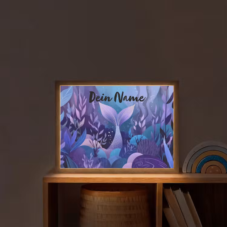 Zeemeerminnenstaart - Onderwaterplanten - Paars - Blauw Light Box met batterij (Wandlamp kind) middel -sfeer1_kind
