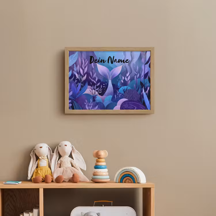 Zeemeerminnenstaart - Onderwaterplanten - Paars - Blauw Light Box met batterij (Wandlamp kind) middel -sfeer2_kind