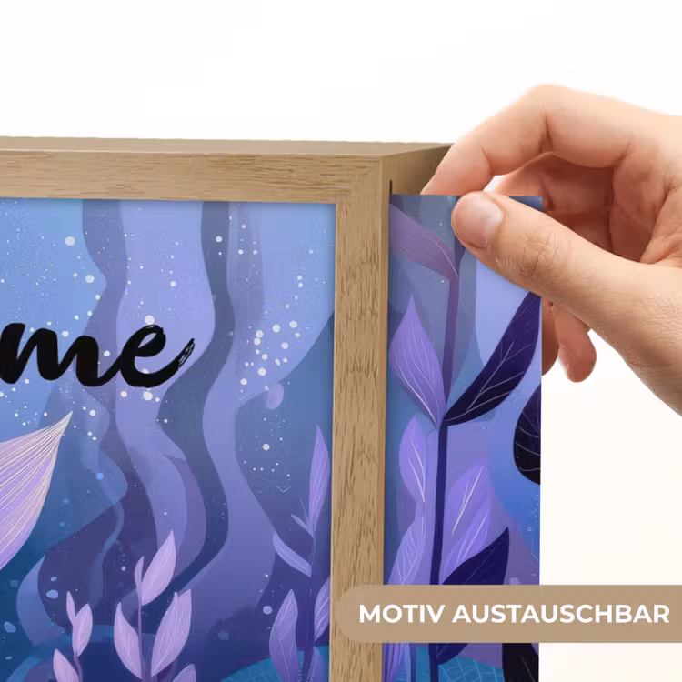 Zeemeerminnenstaart - Onderwaterplanten - Paars - Blauw Light Box met batterij (Wandlamp kind) middel -USP_websiteprintDE