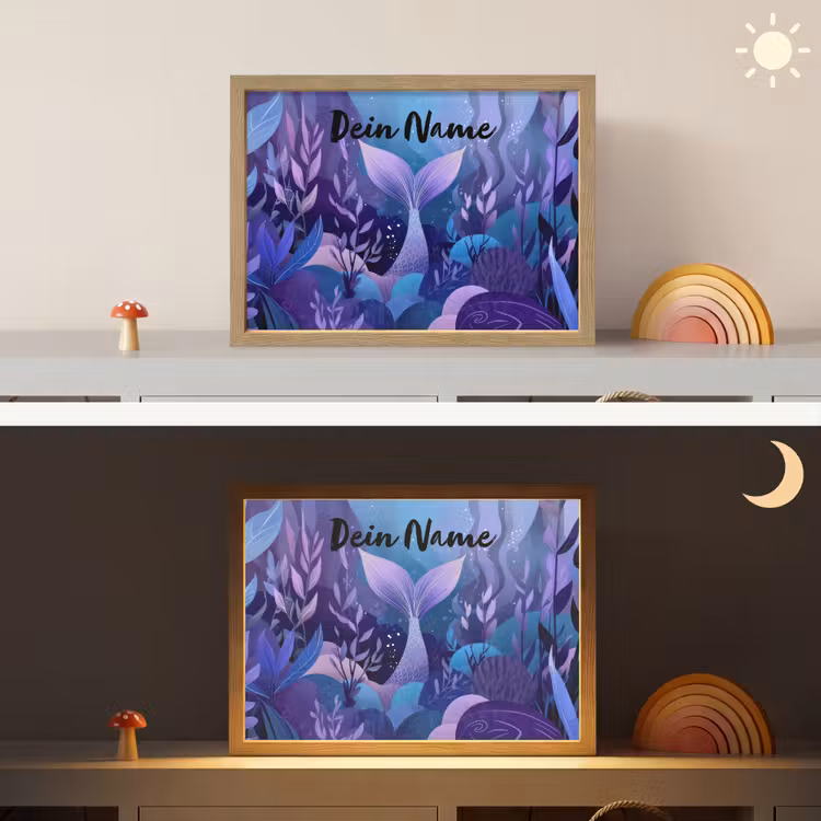 Zeemeerminnenstaart - Onderwaterplanten - Paars - Blauw Light Box met batterij (Wandlamp kind) middel -sfeer3_kind