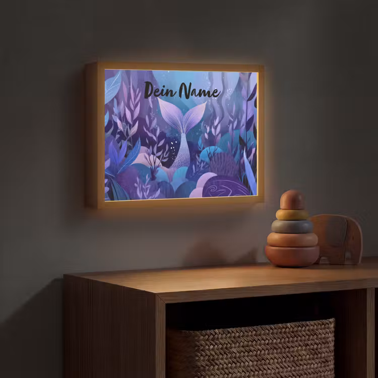 Zeemeerminnenstaart - Onderwaterplanten - Paars - Blauw Light Box met batterij (Wandlamp kind) middel -sfeer5_kind