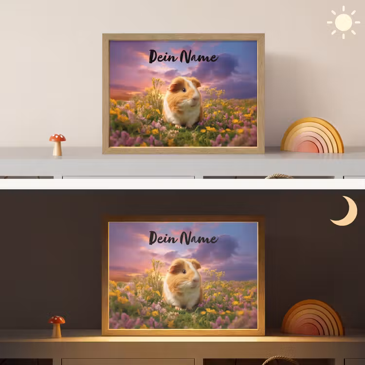 Cavia - Kleurrijk - Bloemen Light Box met batterij (Wandlamp kind) middel -sfeer3_kind