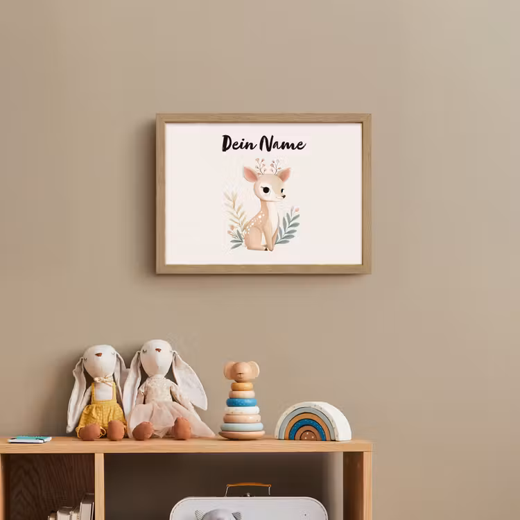 Minimalistisch - Hertje - Aquarel - Bladeren Light Box met batterij (Wandlamp kind) middel -sfeer2_kind