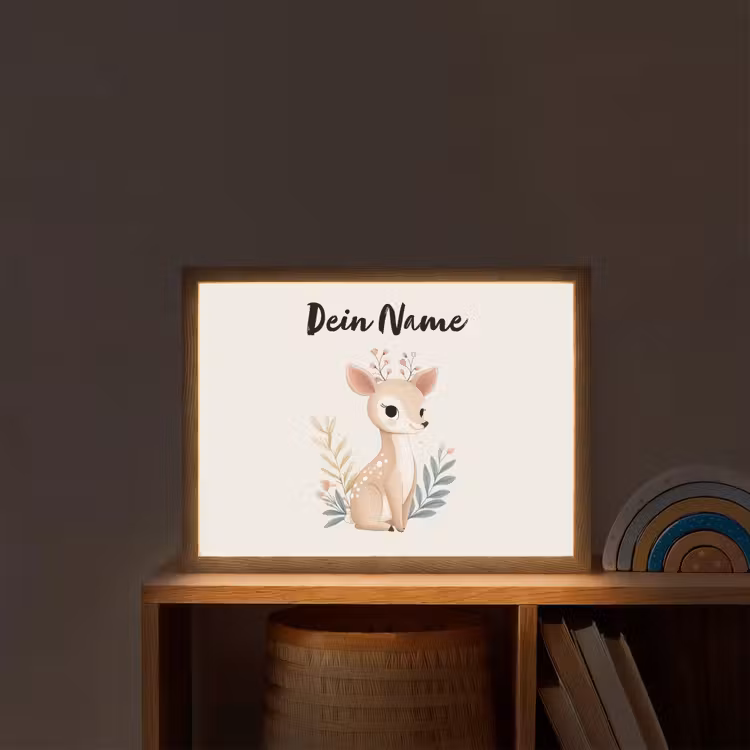 Minimalistisch - Hertje - Aquarel - Bladeren Light Box met batterij (Wandlamp kind) middel -sfeer1_kind