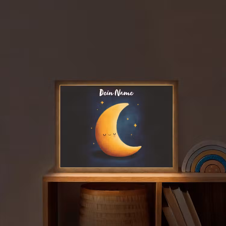 Maan - Geel - Sterren - Gezichtje Light Box met batterij (Wandlamp kind) middel -sfeer1_kind