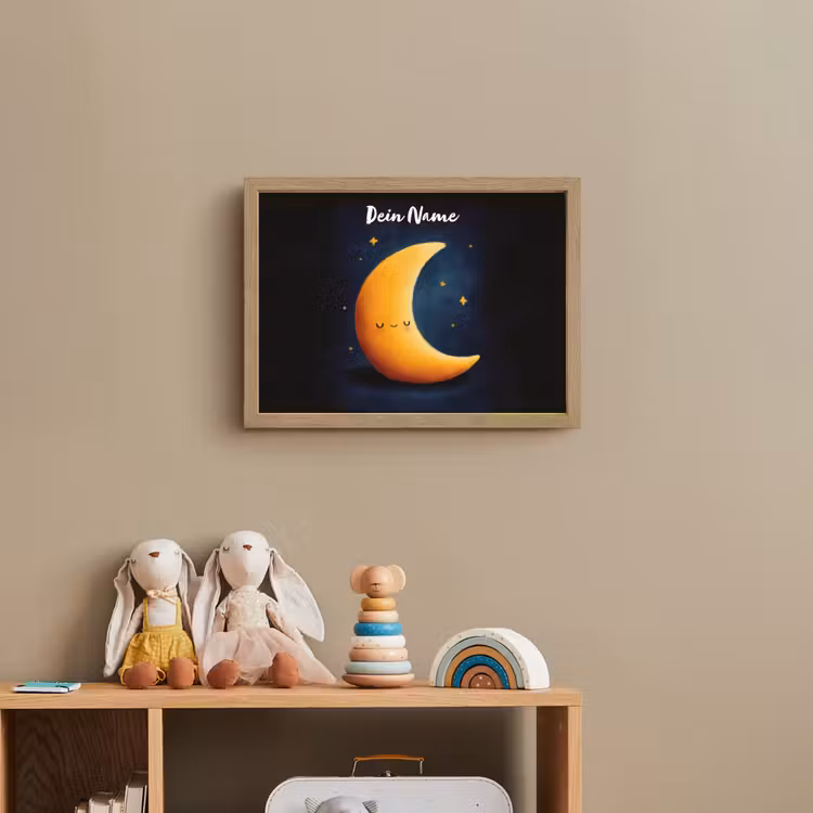 Maan - Geel - Sterren - Gezichtje Light Box met batterij (Wandlamp kind) middel -sfeer2_kind