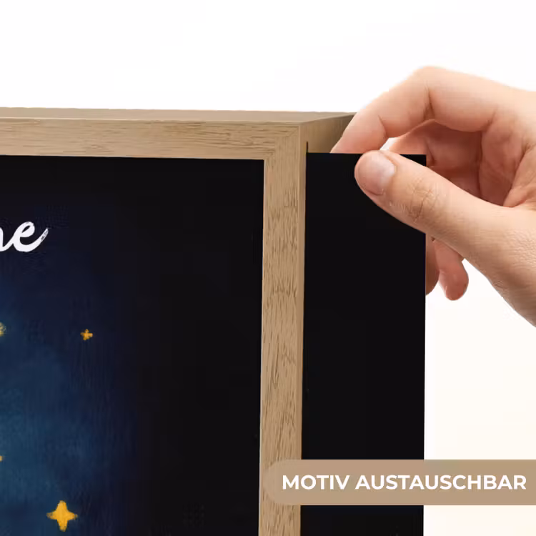 Maan - Geel - Sterren - Gezichtje Light Box met batterij (Wandlamp kind) middel -USP_websiteprintDE