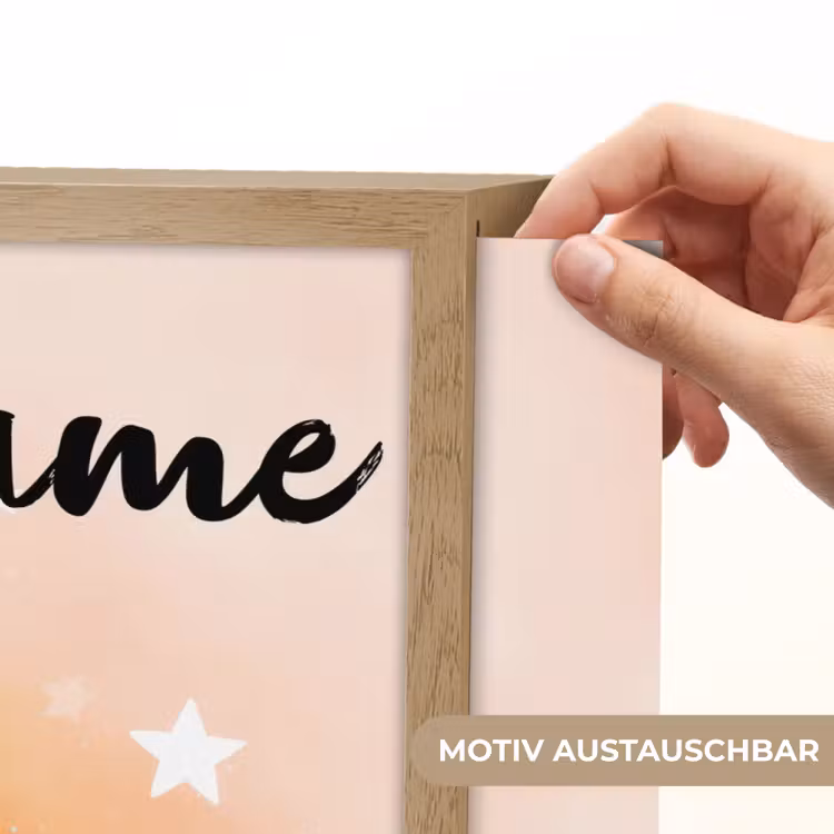 Maan - Gezichtje - Sterren - Roze Light Box met batterij (Wandlamp kind) middel -USP_websiteprintDE