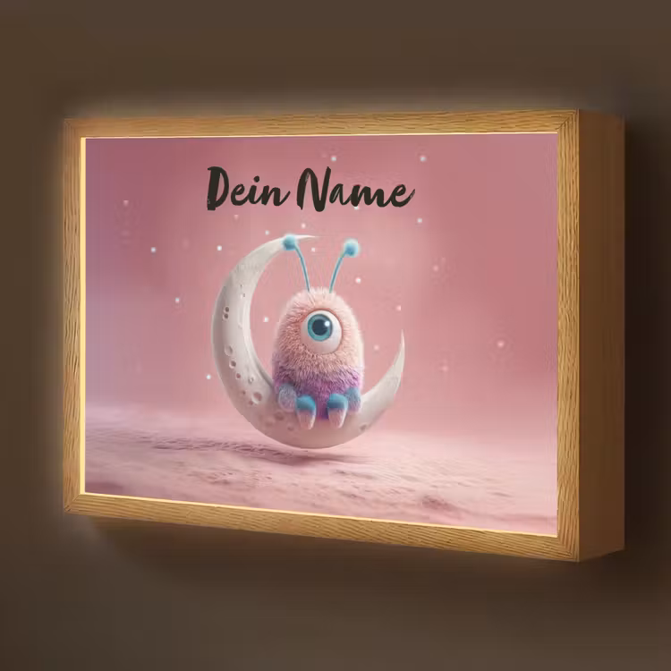 Maan - Monster - Roze Light Box met batterij (Wandlamp kind) middel -z3d_website