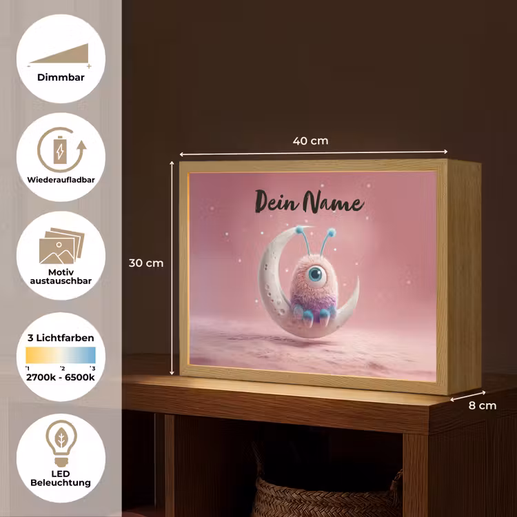 Maan - Monster - Roze Light Box met batterij (Wandlamp kind) middel -USP_websiteoverzichtDE