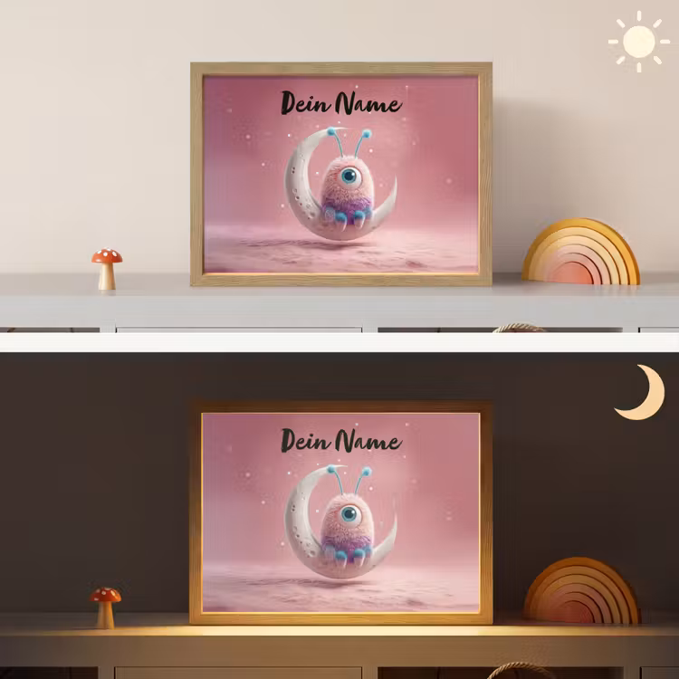 Maan - Monster - Roze Light Box met batterij (Wandlamp kind) middel -sfeer3_kind