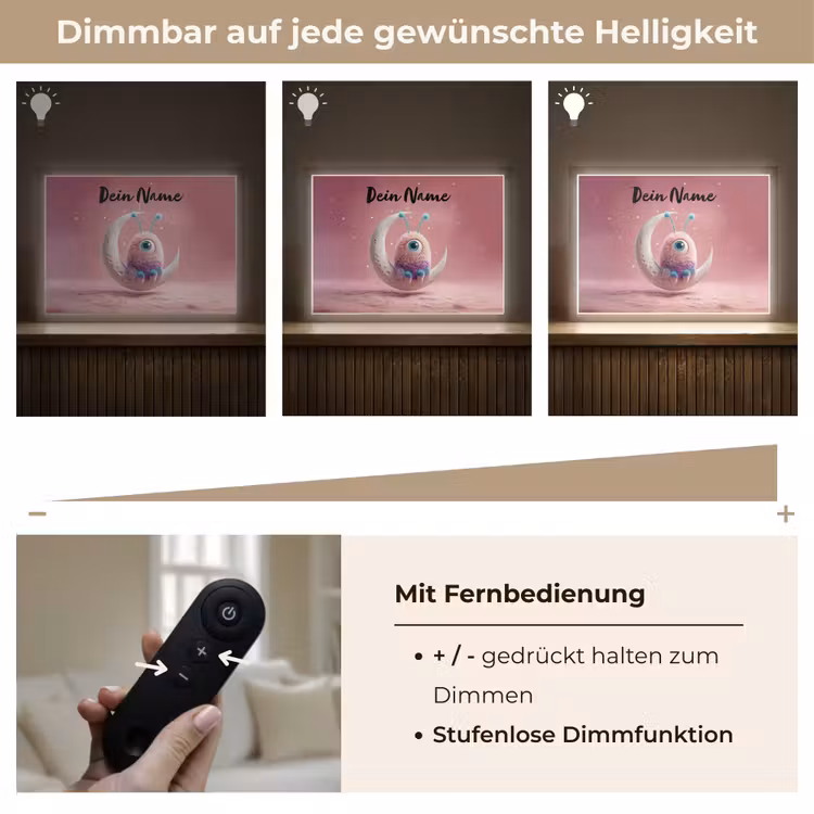 Maan - Monster - Roze Light Box met batterij (Wandlamp kind) middel -USP_dimbaarDE