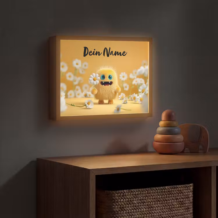 Monster - Geel - Madeliefjes Light Box met batterij (Wandlamp kind) middel -sfeer5_kind