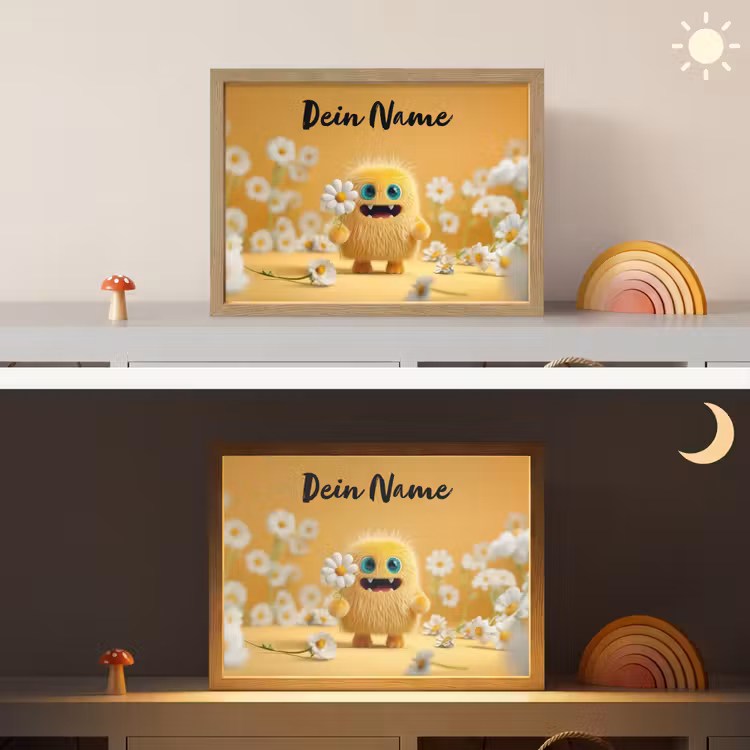 Monster - Geel - Madeliefjes Light Box met batterij (Wandlamp kind) middel -sfeer3_kind