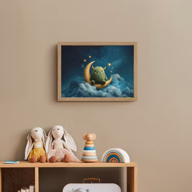 Monster - Groen - Maan - Wolken Light Box met batterij (Wandlamp kind) middel -sfeer2_kind