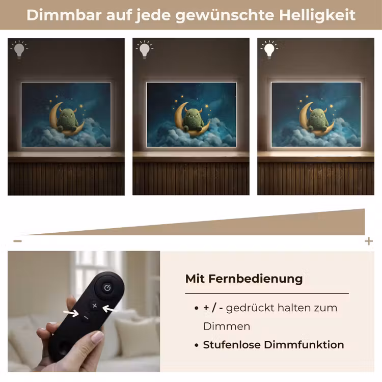 Monster - Groen - Maan - Wolken Light Box met batterij (Wandlamp kind) middel -USP_dimbaarDE