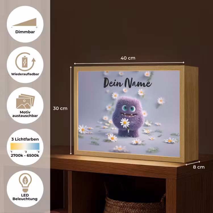 Monster - Paars - Madeliefjes Light Box met batterij (Wandlamp kind) middel -USP_websiteoverzichtDE