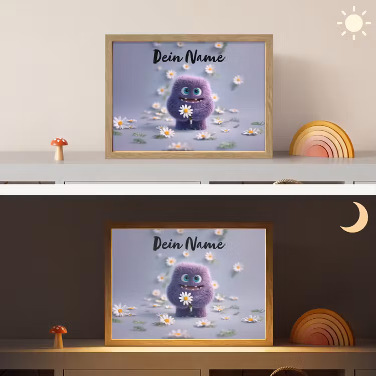 Monster - Paars - Madeliefjes Light Box met batterij (Wandlamp kind) middel -sfeer3_kind