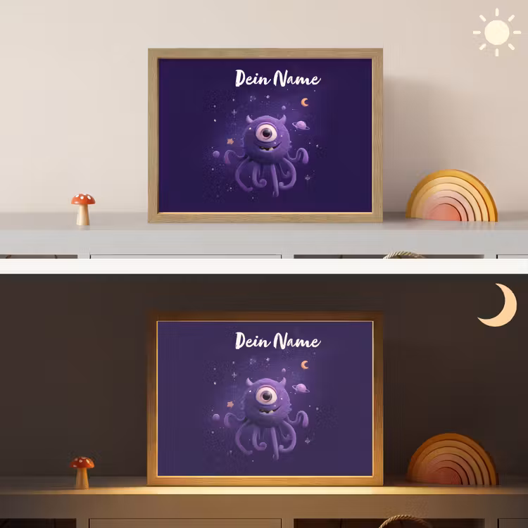 Monster - Paars - Ruimte Light Box met batterij (Wandlamp kind) middel -sfeer3_kind