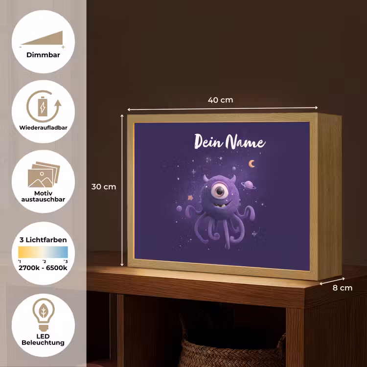 Monster - Paars - Ruimte Light Box met batterij (Wandlamp kind) middel -USP_websiteoverzichtDE