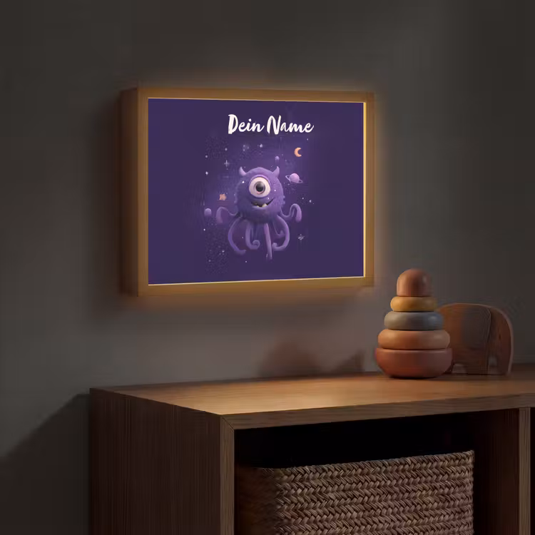 Monster - Paars - Ruimte Light Box met batterij (Wandlamp kind) middel -sfeer5_kind