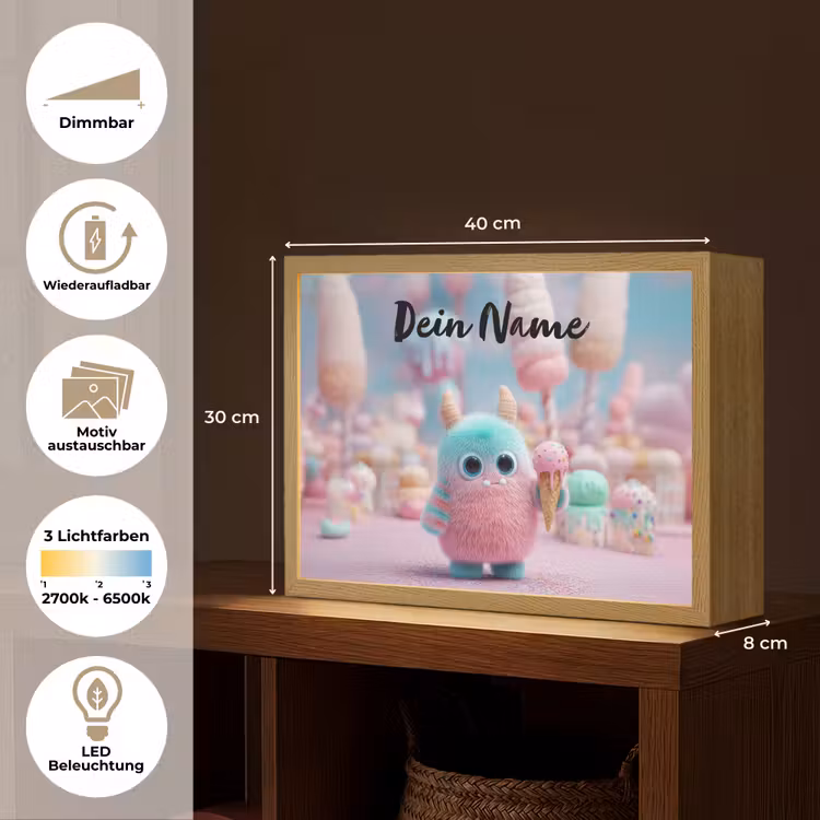 Monster - Pastel - Roze - Snoep Light Box met batterij (Wandlamp kind) middel -USP_websiteoverzichtDE