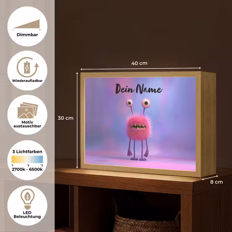 Monster - Roze - Paars Light Box met batterij (Wandlamp kind) middel -USP_websiteoverzichtDE