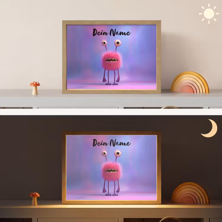 Monster - Roze - Paars Light Box met batterij (Wandlamp kind) middel -sfeer3_kind