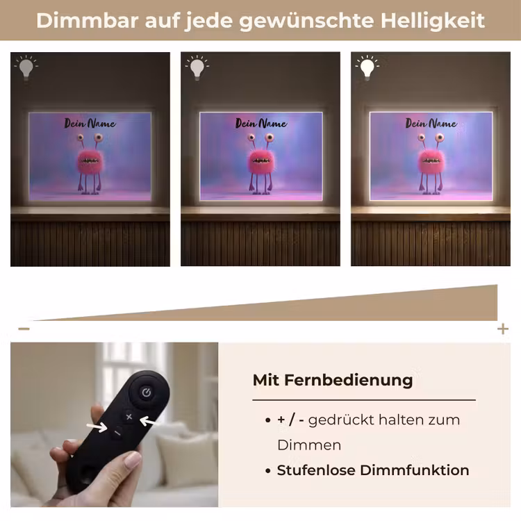 Monster - Roze - Paars Light Box met batterij (Wandlamp kind) middel -USP_dimbaarDE