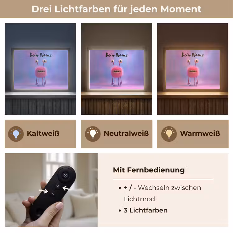 Monster - Roze - Paars Light Box met batterij (Wandlamp kind) middel -USP_lichtkleurDE
