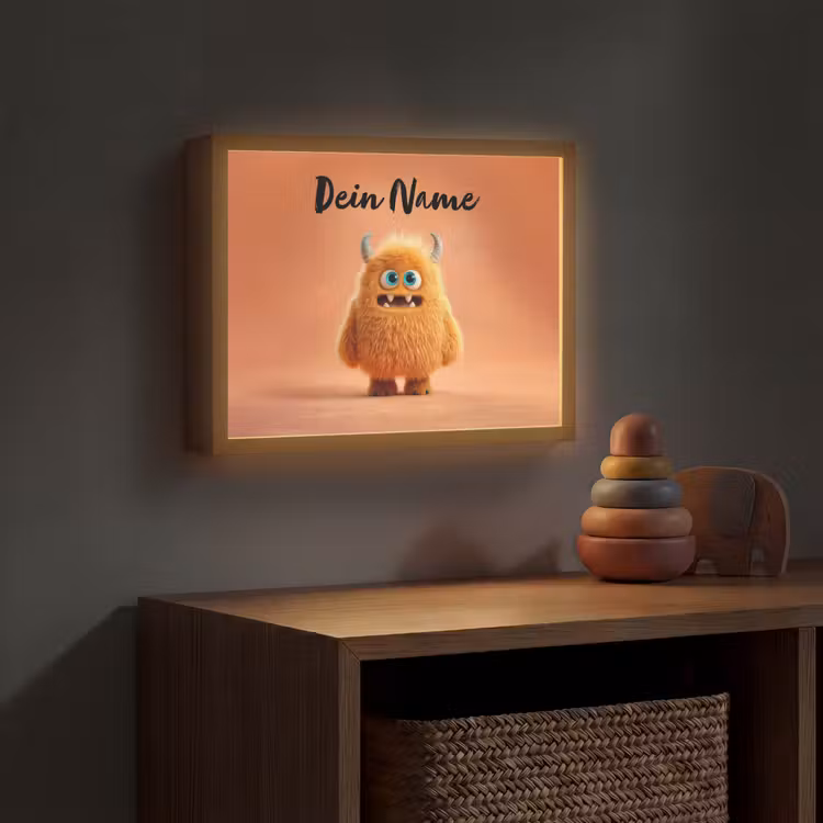 Monster - Knuffel - Oranje Light Box met batterij (Wandlamp kind) middel -sfeer5_kind