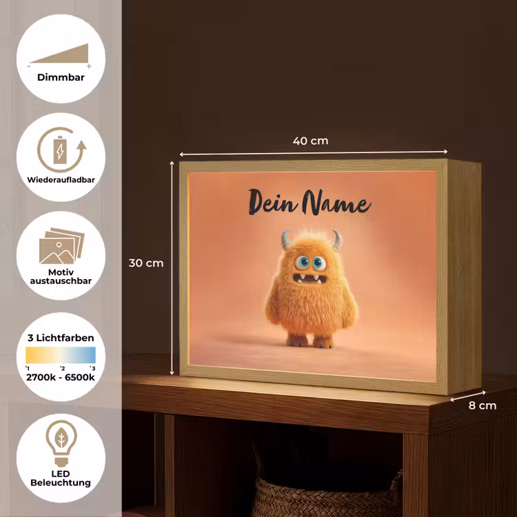 Monster - Knuffel - Oranje Light Box met batterij (Wandlamp kind) middel -USP_websiteoverzichtDE