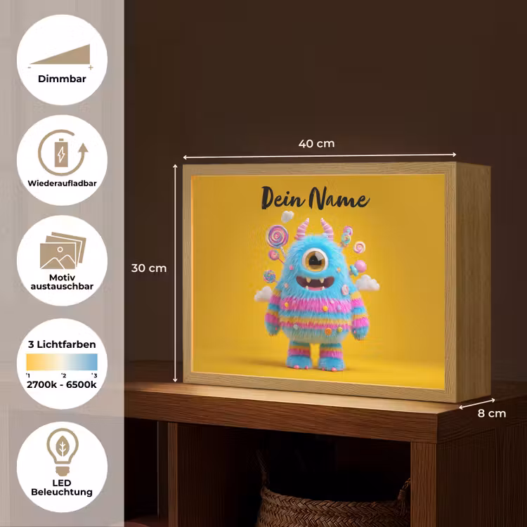 Monster - Snoep - Geel - Kleurrijk Light Box met batterij (Wandlamp kind) middel -USP_websiteoverzichtDE