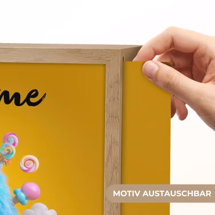 Monster - Snoep - Geel - Kleurrijk Light Box met batterij (Wandlamp kind) middel -USP_websiteprintDE