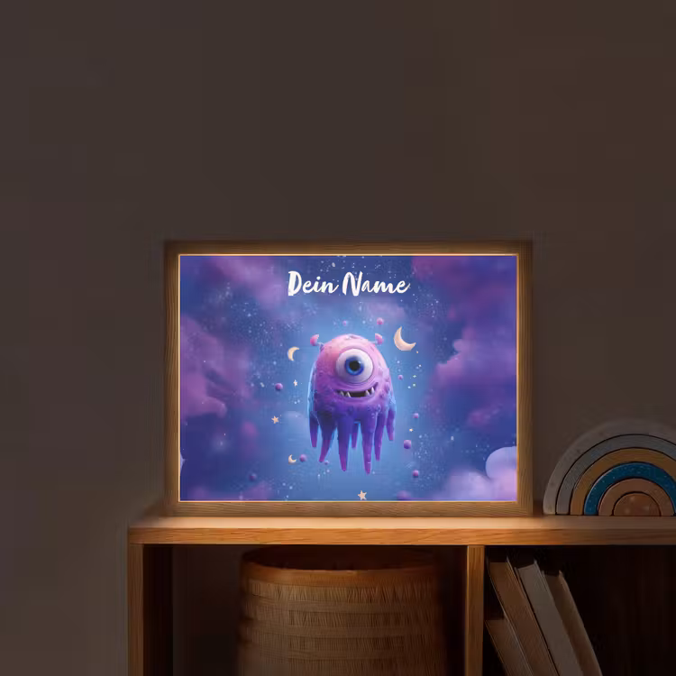 Monster - Ruimte - Sterren - Paars Light Box met batterij (Wandlamp kind) middel -sfeer1_kind