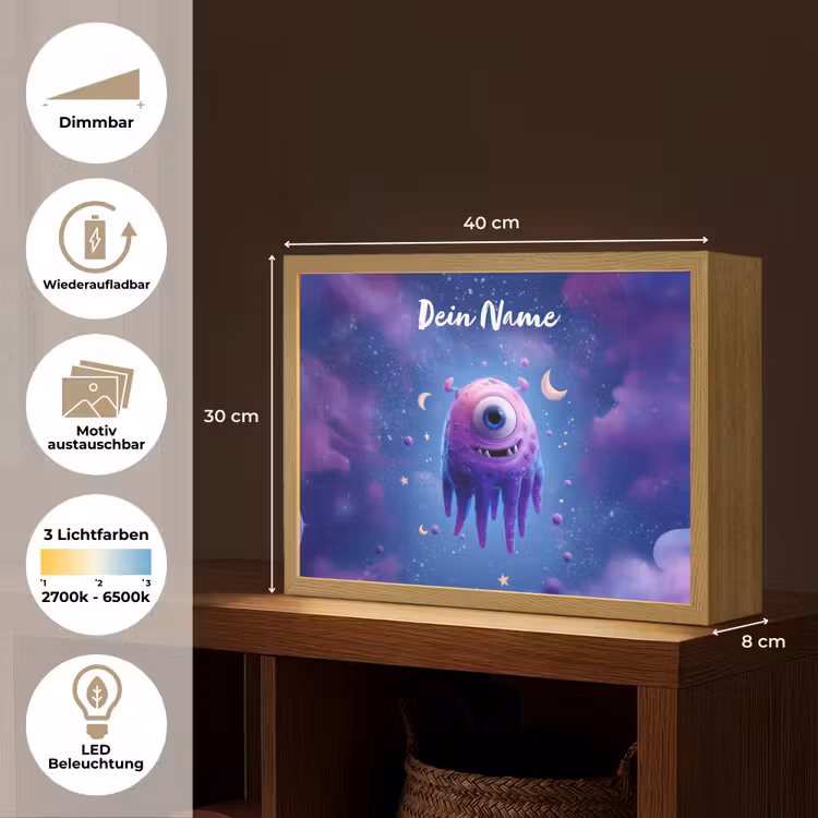 Monster - Ruimte - Sterren - Paars Light Box met batterij (Wandlamp kind) middel -USP_websiteoverzichtDE