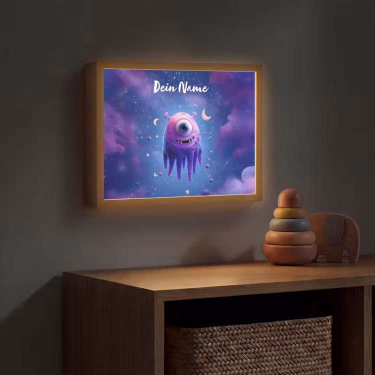 Monster - Ruimte - Sterren - Paars Light Box met batterij (Wandlamp kind) middel -sfeer5_kind