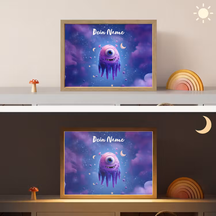 Monster - Ruimte - Sterren - Paars Light Box met batterij (Wandlamp kind) middel -sfeer3_kind