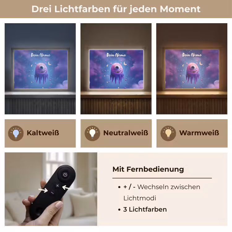 Monster - Ruimte - Sterren - Paars Light Box met batterij (Wandlamp kind) middel -USP_lichtkleurDE