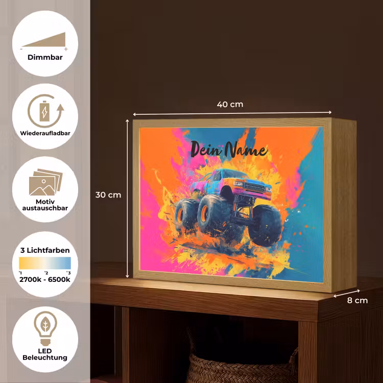 Monstertruck - Abstract - Verfspatten - Kleurrijk Light Box met batterij (Wandlamp kind) middel -USP_websiteoverzichtDE