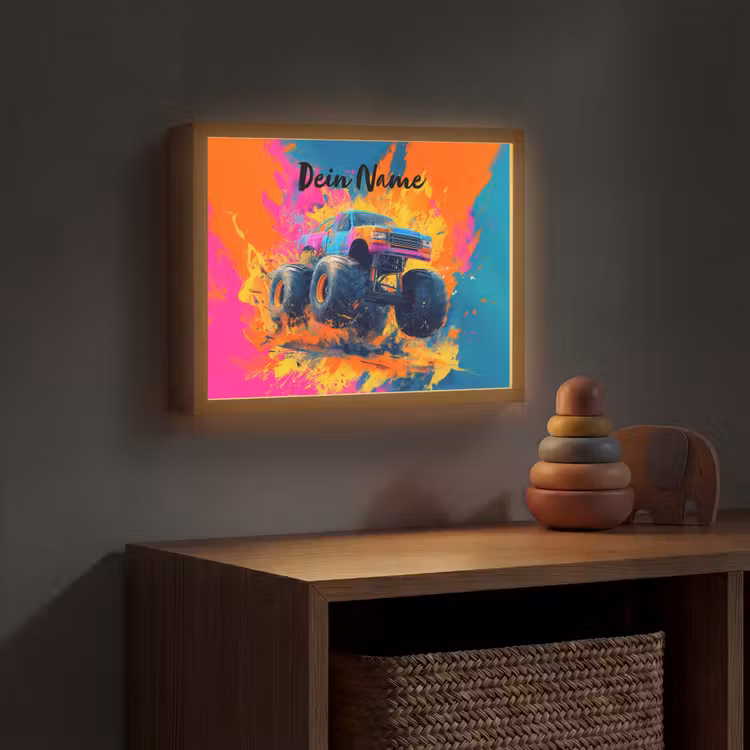 Monstertruck - Abstract - Verfspatten - Kleurrijk Light Box met batterij (Wandlamp kind) middel -sfeer5_kind