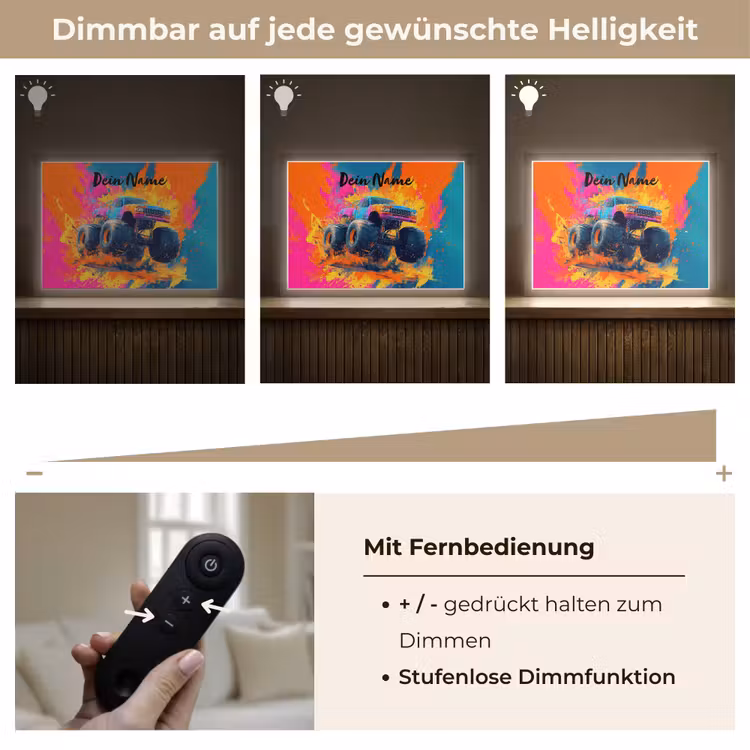 Monstertruck - Abstract - Verfspatten - Kleurrijk Light Box met batterij (Wandlamp kind) middel -USP_dimbaarDE